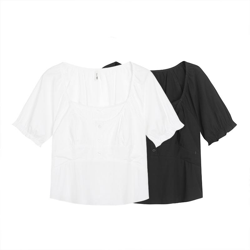 Dámské letní tričko s krátkým rukávem a U výstřihem - Francouzský styl, Plus size, Design omlazující postavu (65001)