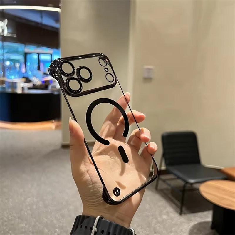 

Безрамочный чехол для iPhone 17 Pro Max Чехол для беспроводной зарядки Air Magsafe для iPhone11 12 13 14 15 16 Pro Max Ультратонкая накладка с гальваническим покрытием из ПК iPhone 17 Pro Max чёрный