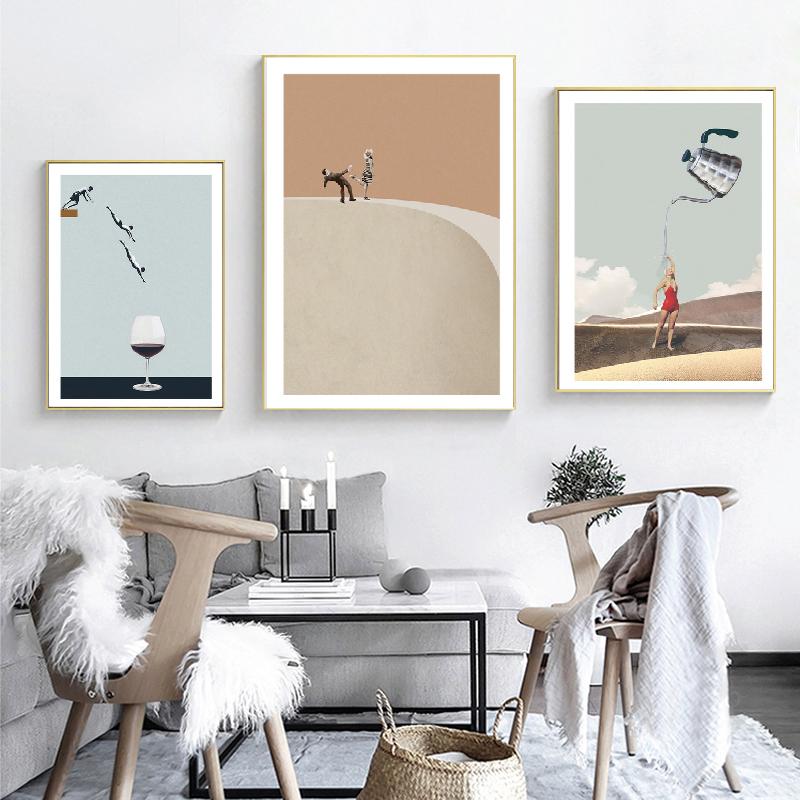 Abstraktní Severská velryba Kouzelná konvice Potápění Víno Taneční stěna Umělecká reprodukce Plakát Obraz na plátně Domácí dekorace Obrazy do obývacího pokoje