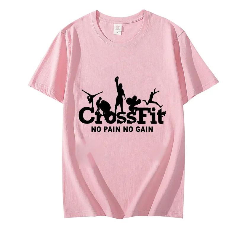 Crossfit T Shirt for Men No Pain No Gain Funny Design Black Tshirt Workout Inspirational Men's T-shirts Short Sleeve Summer Tees