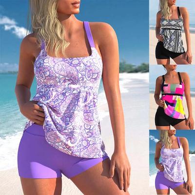 Ny Designstil Damtvådelad Baddräkt Röd Fantasy Ljuslila Mönster Sexig Semester Strand HALTER Bikiniset S-6XL