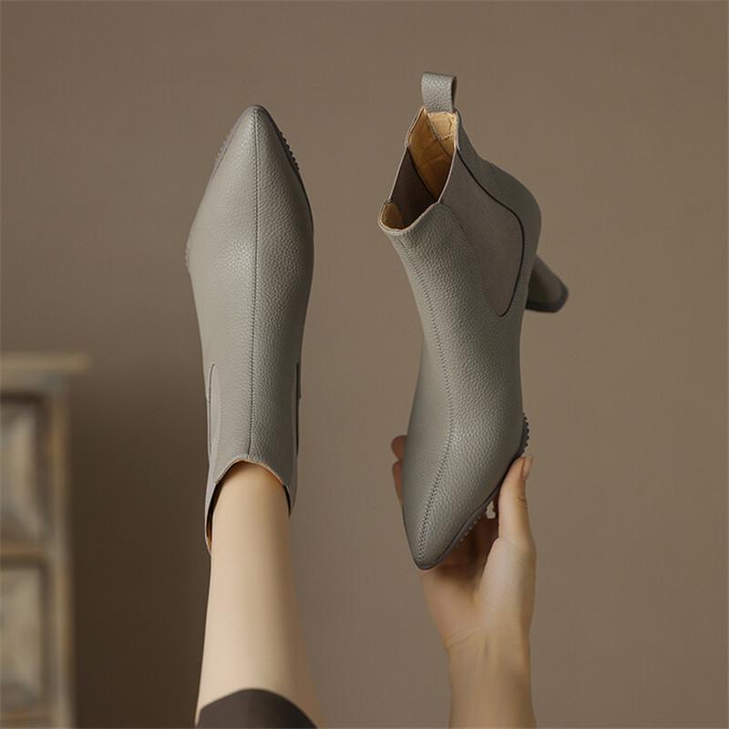 Móda Nový Podzim Zima Dámské Boty Hovězí Kůže Krátké Boty Módní Špičaté Boty pro Ženy Vysoké Podpatky Dámská Obuv Chelsea Boty