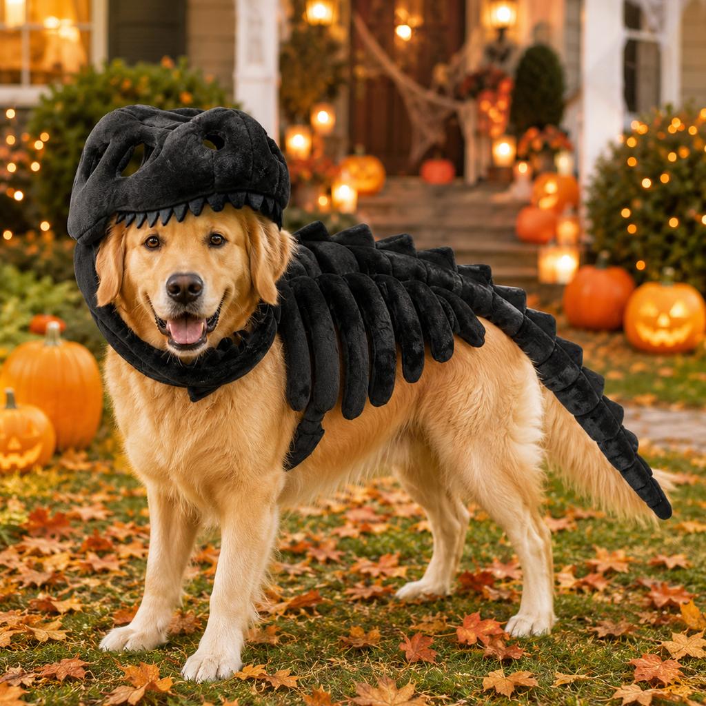 Dog Dinosaur Skeleton Costume for Halloween Pet Apparel and Dress Up