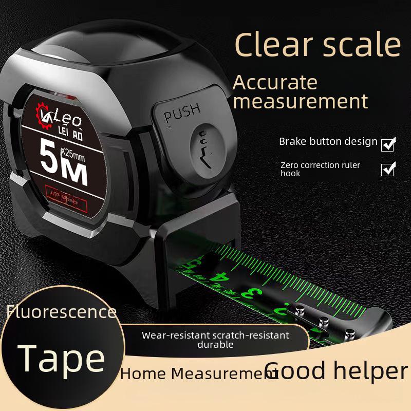 Black Gold Steel Fluorescent Ruler with Self-Locking Tape, 5m - Widened, Thickened, High Precision, Wear & Drop-Resistant