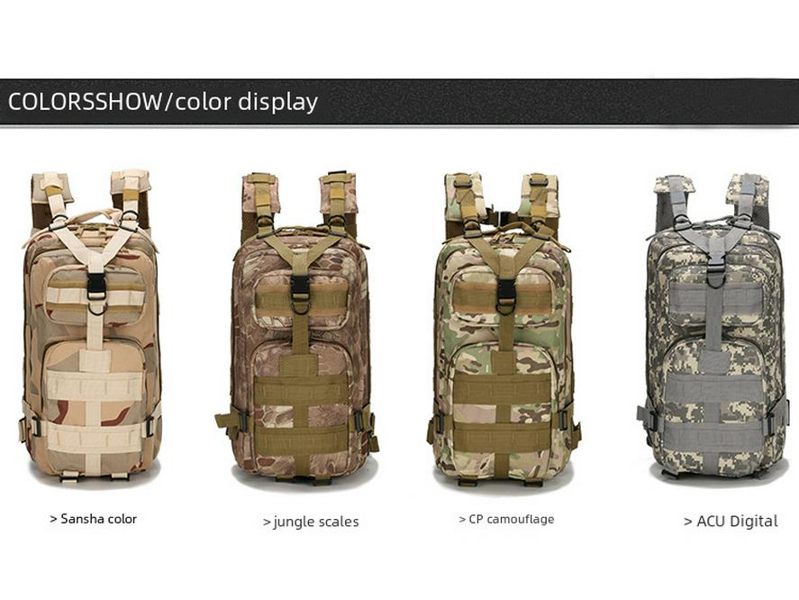 30L Taktický vojenský batoh pro fanoušky - Vodotěsný maskáčový, Oxfordská tkanina, Taška pro outdoorové sporty a horolezectví