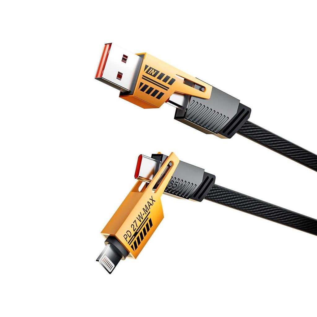 Double Magic 4-in-1 65W Superfast Bumblebee Mecha Data Cable with On-Demand Fast Charging.