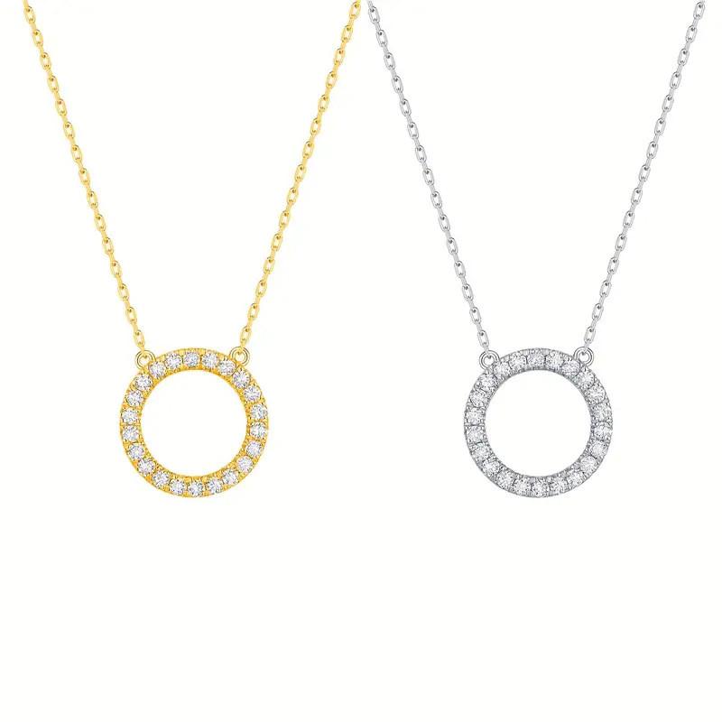 925 Sterling Silver Circle Pendant Necklace for Women Fashion Contracted Choker Necklace Exquisite Sparkling CZ Jewelry