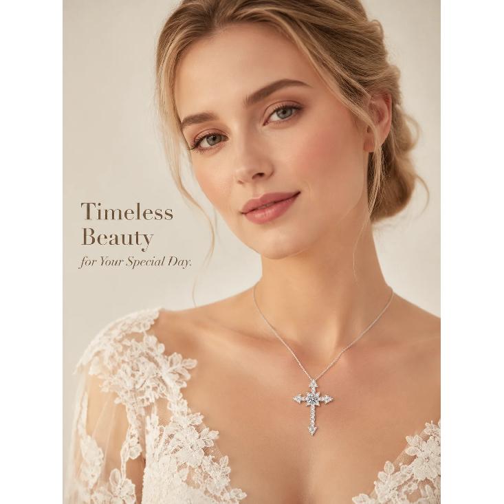 Exaggerated Moissanite Cross Pendant Necklace Full-Set S925 Sterling Silver Jewelry Accessory