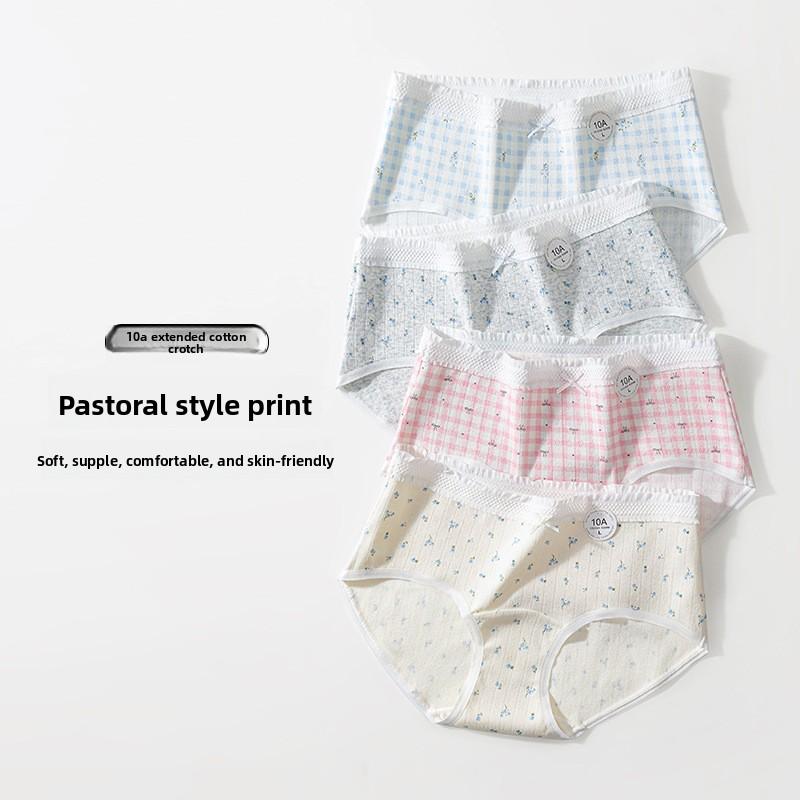 Ladies Spring and Summer Fresh Print Skin Friendly Breathable 10A Antibacterial Extended Crotch Triangle Briefs
