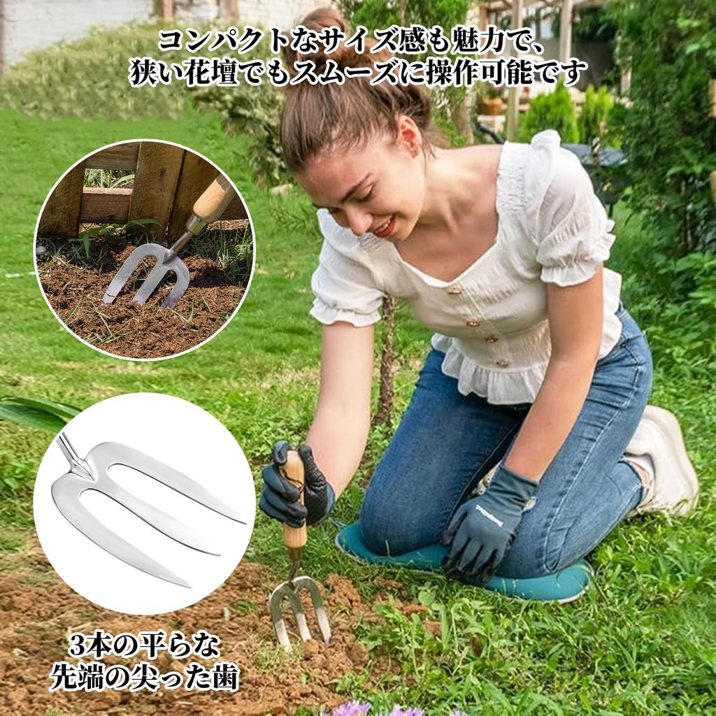 Yowodana Gardening Hand Stainless Steel Hand Weed Traditional Garden Hand Fork Tool with Ergonomic Ash Wood Ideal for and Soil Cultivation Fork, Fork,