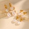 Vintage Irregular Imitation Pearl Earrings for Women, Gold Color Stainless Steel Drop Earrings, Elegant Jewelry Party Gifts