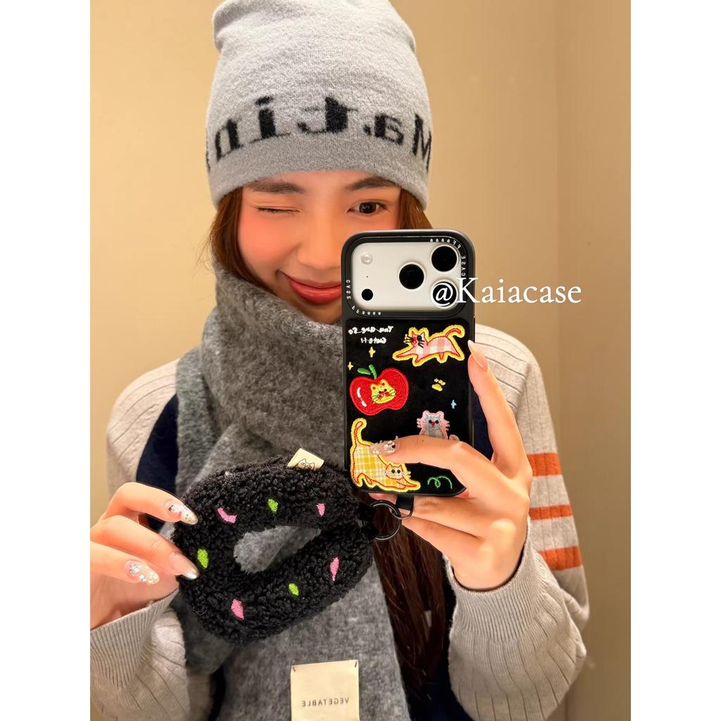 Autumn and winter denim embroidery red apple cat for apple 17promax mobile phone case iphone16pro new 1