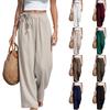 Modische Damen Sommer Baumwolle und Hanf Dünn Hohe Taille Seitenstreifen Retro Künstlerisch Elastisch Lässige Hosen Für Damen