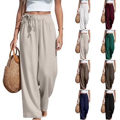 Modische Damen Sommer Baumwolle und Hanf Dünn Hohe Taille Seitenstreifen Retro Künstlerisch Elastisch Lässige Hosen Für Damen