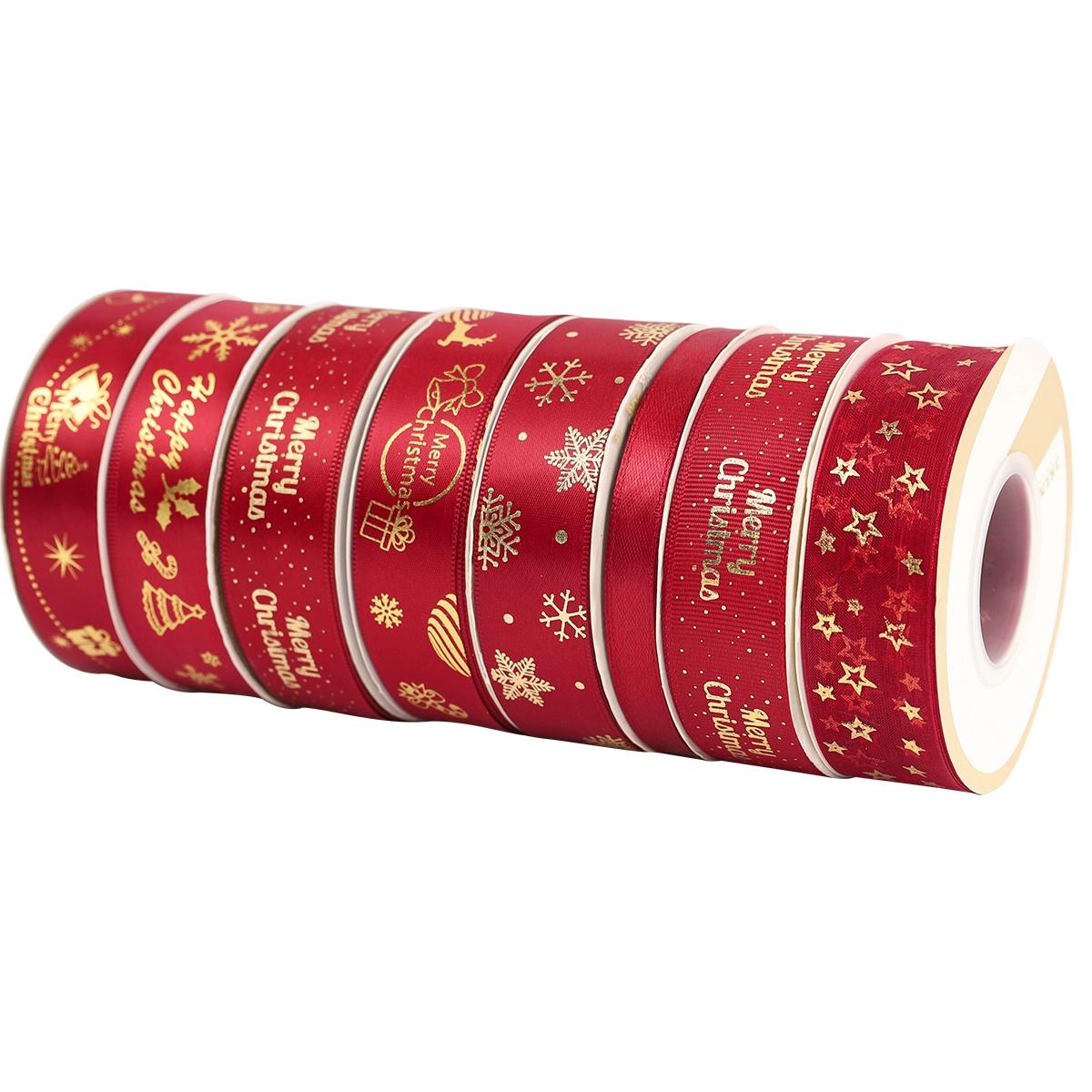 Wired Satin Ribbons Digital Printed Striped Floral Ribbon For Gift Craft Decoration красный