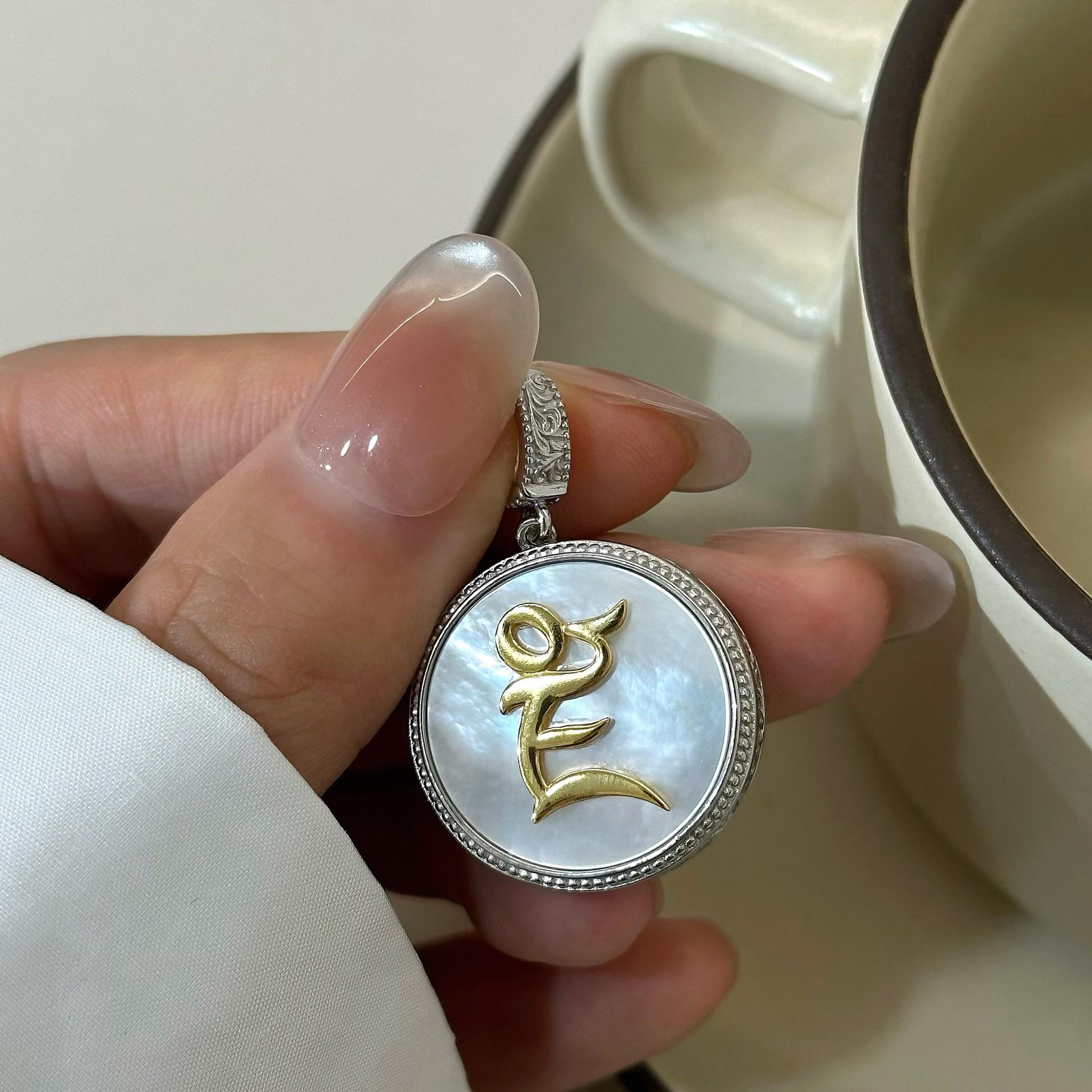 

S925 Sterling Silver White Shell & Yellow God of Wealth Pendant - Six Syllable Mantra, Luxury Guochao Style 925 Silver