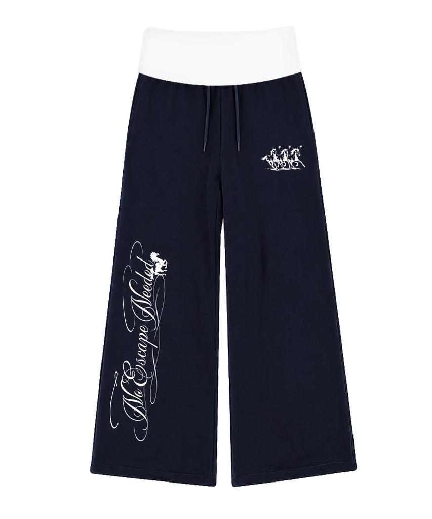 ESCAPEFROM [Escf X Hot Today] Horse Lettering Color Block Folding Sweatpants Navy