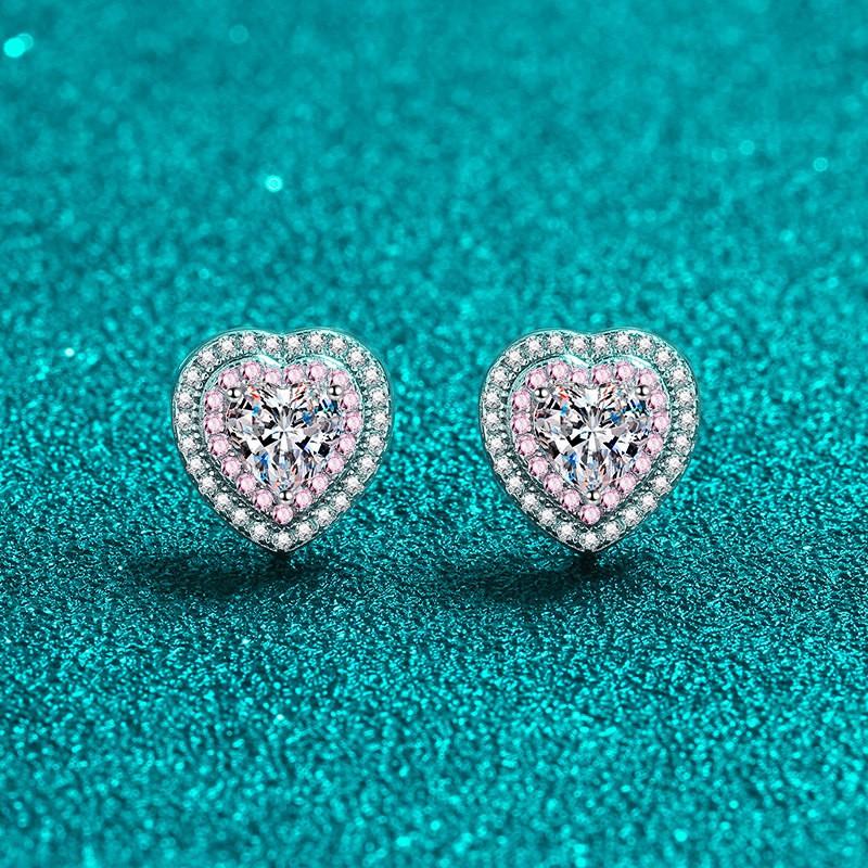 Sterling Heart Stud Earrings Women 5mm Moissanite Zircon Rose Gold Plated Lightweight Fashion Jewelry