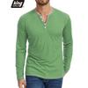 Cotton Small V-neck Henley Shirt Men's Casual Fall Winter Long-sleeved Comfortable Soft Stretch Pullover T-shirt