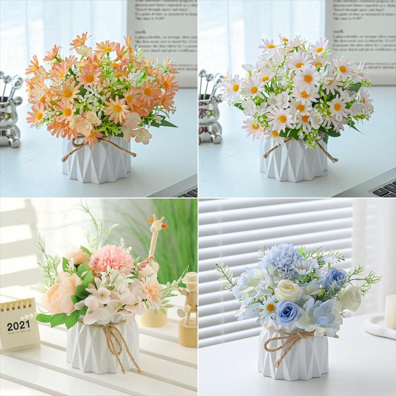 Artificial Floral Arrangements and Decorations: Small Potted Plants, Plastic Flowers, and Desktop Greenery Ornaments for the Living Room.