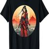 Samurai Girl Vintage Retro Sakura Cherry Blossom T-Shirt(252)