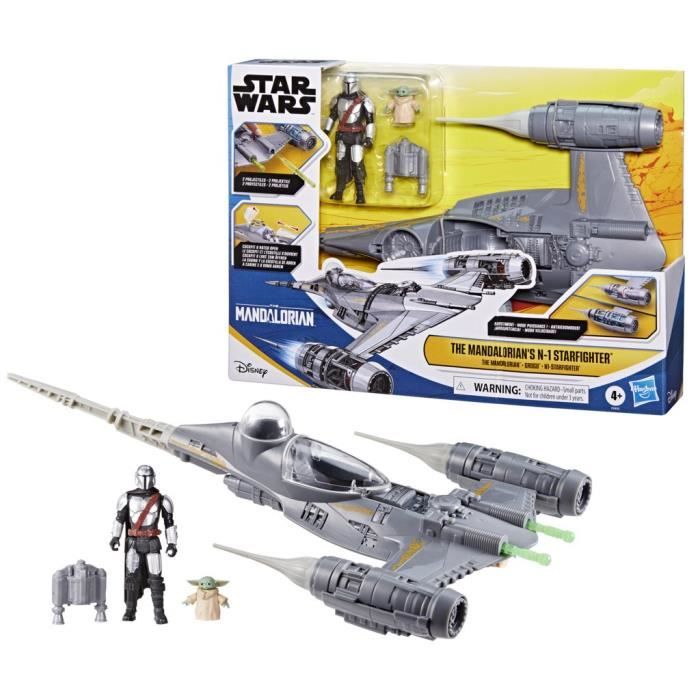 Nave Starfighter N-1 di The Mandalorian, action figure di Grogu e Mandalorian da 10 cm, giocattolo per bambini dai 4 anni, Star Wars Epic Her chiaro