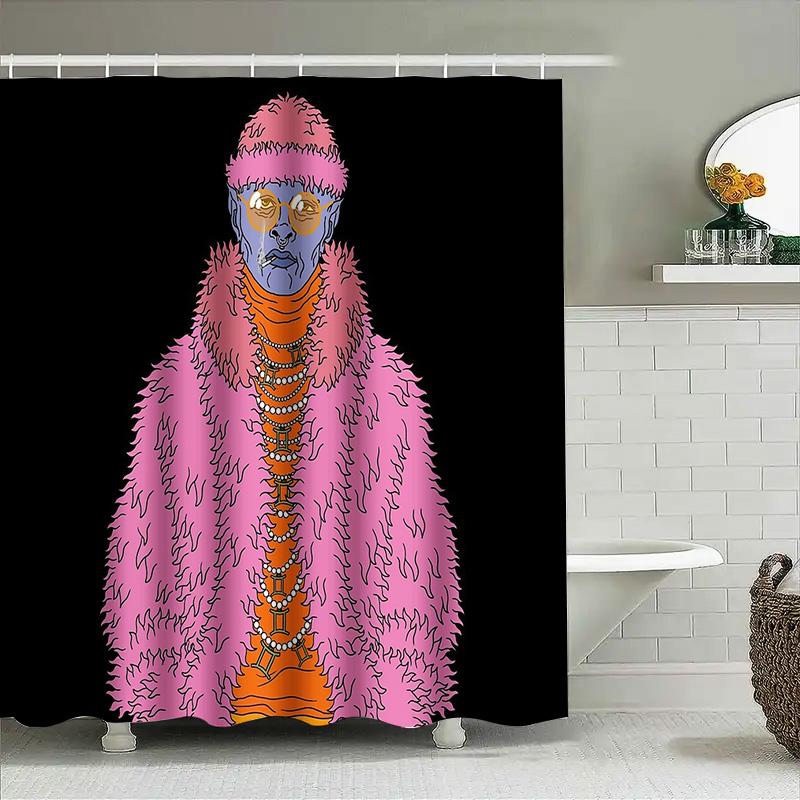 Unique Furry Shower Curtain Anime Character Home Decor Bathroom Set Artistic Pattern Modern Style Room Divider Backdrop