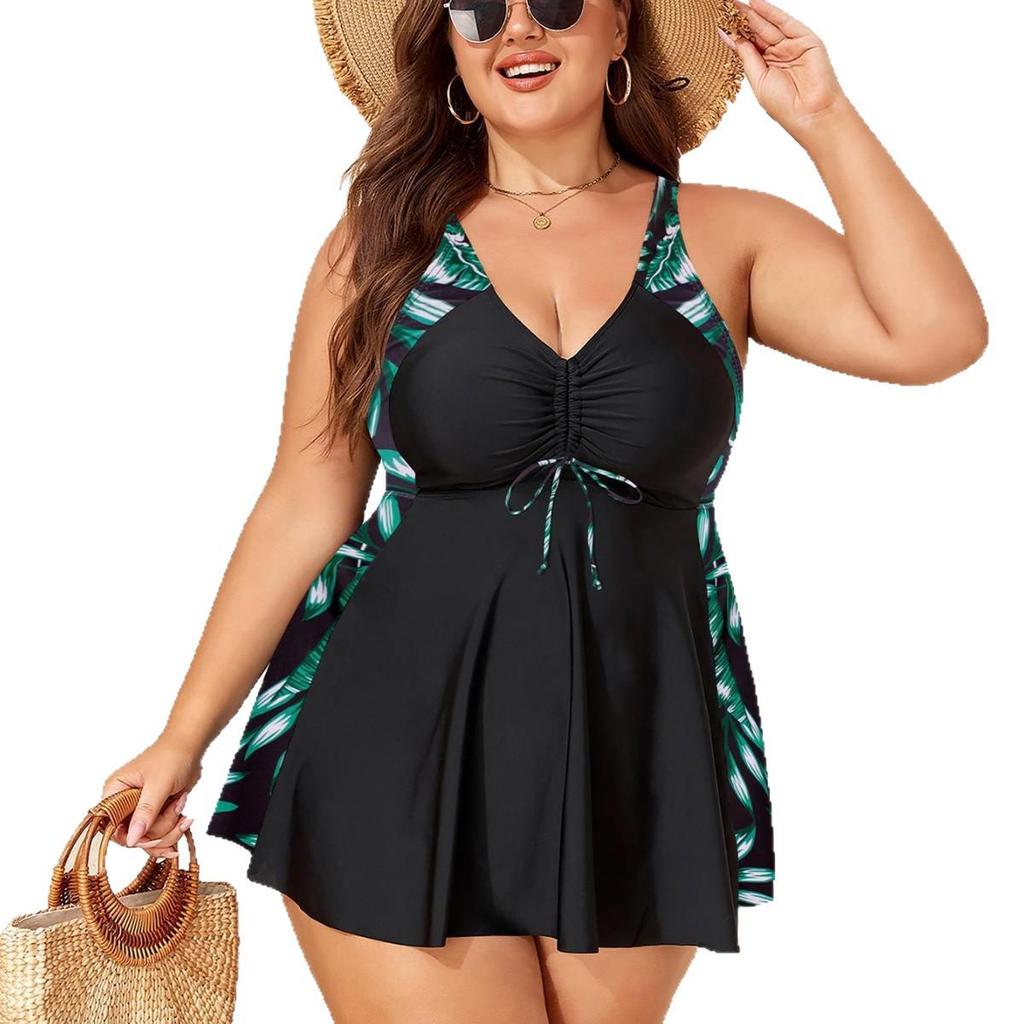 2026 European & American Plus Size Women's Conservative Swim Skirt with Triangle Briefs