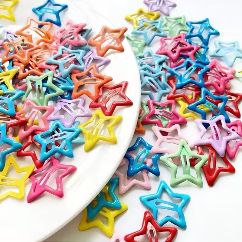 10/30/50/pcs Y2K Silver /Colorful Star Hair Clips Cute Star Barrettes Women Simple Metal Snap Clip Headdress Hair Accessories