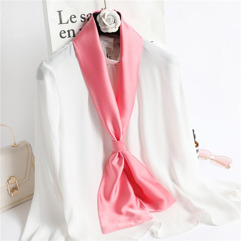 Solid Color Neckerchief Long Hair Scarves Female Silk Satin Neck Scarf For Women 14*145CM Fashion Headbands Plain Bag Scarf 2023