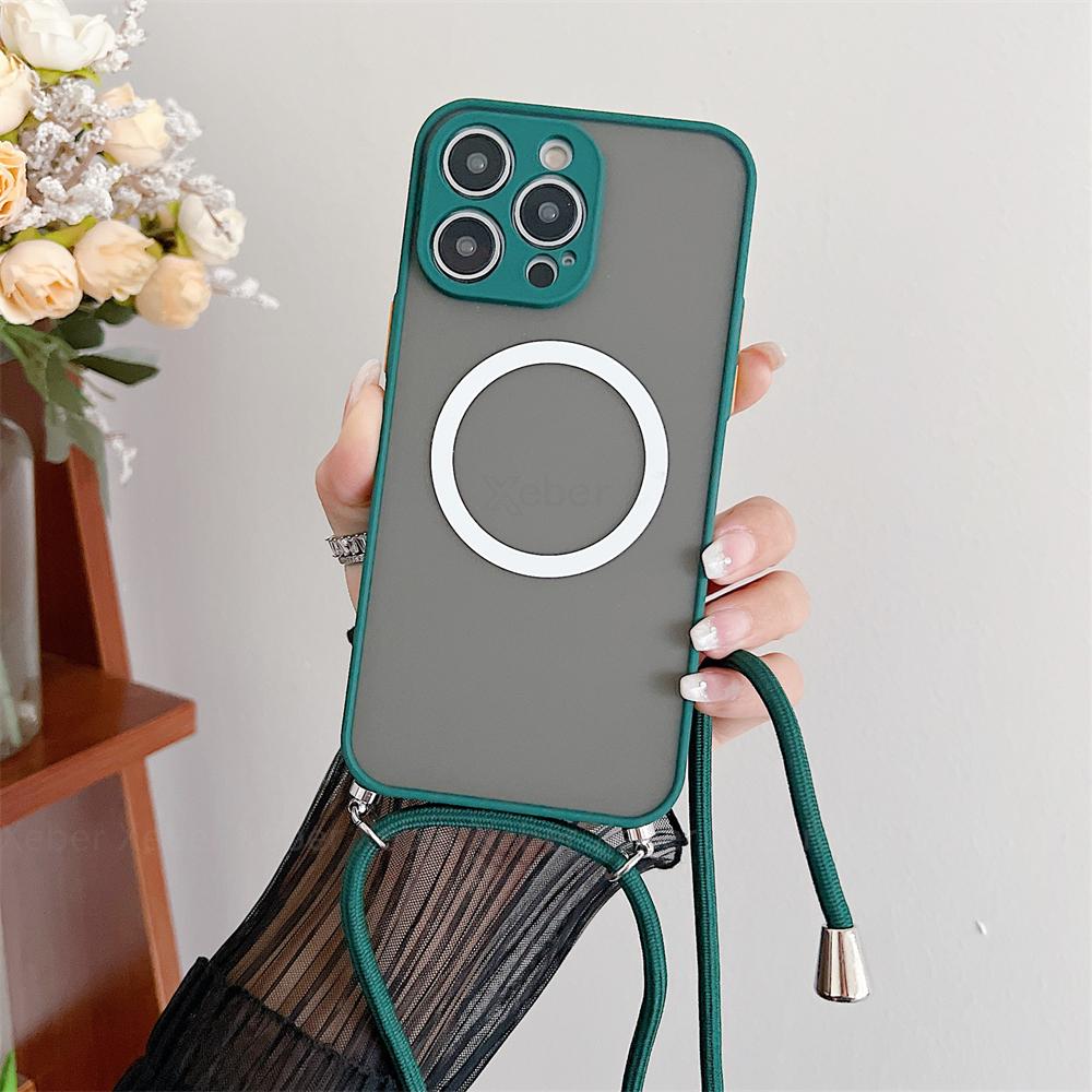 Matte Clear For Magsafe Magnetic Wireless Change Case For iPhone 17 16 15 14 Pro Max Plus 11 12 13 Necklace Cord Lanyard Cover