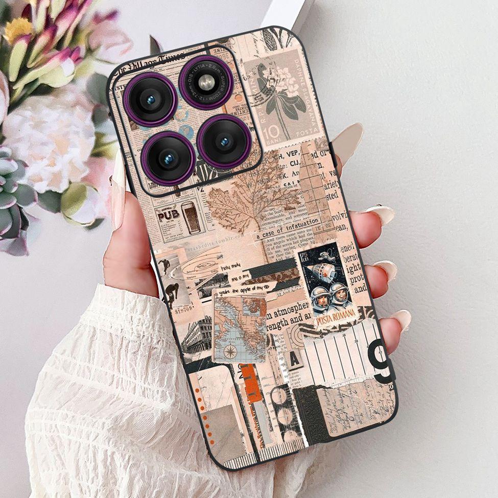 For Motorola Edge 60Pro XT2507-1 Back Cover For Motorola Edge 60 Pro Case Cute Cartoon Luxury Flower Painted Black Silicone 6.7"