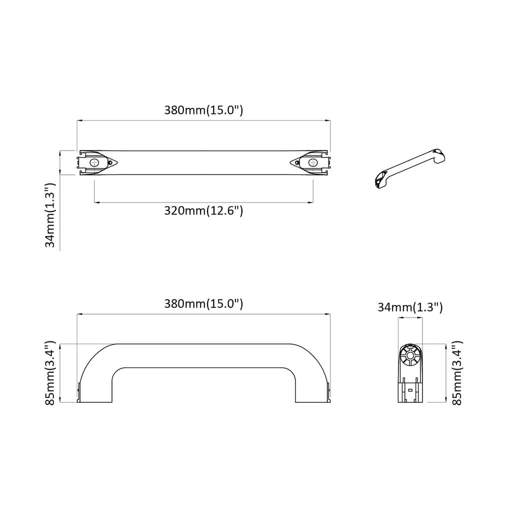 Universal Handle 12 pcs Black 380 x 34 x 85 mm Aluminium and PP
