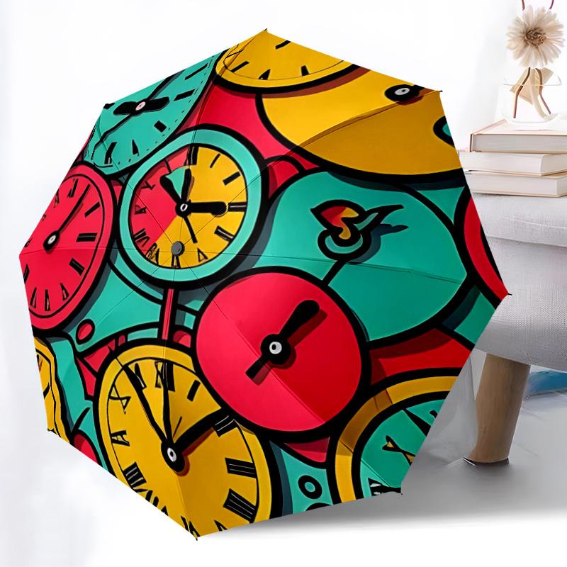 1pc Clocks TimeAutomatic Open/close Umbrella, 8-Rib Sturdy Structure, Portable Travel Umbrella, Parties, Everyday Usec57