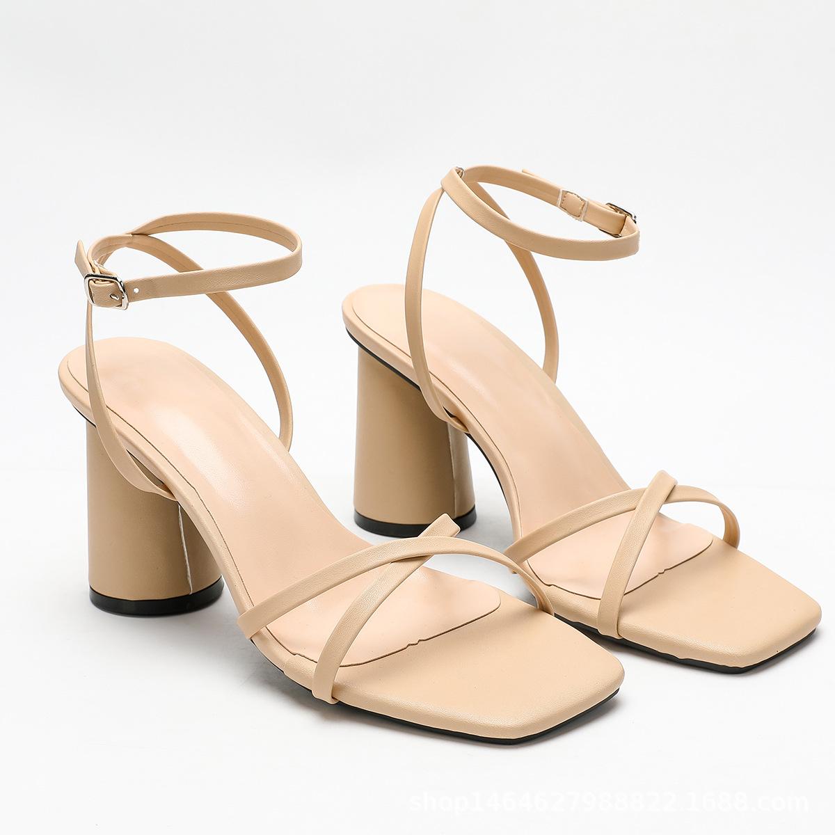 

New thin strap summer cross bare strap outer wear one-word strap high-heeled sandals 43 абрикосовый