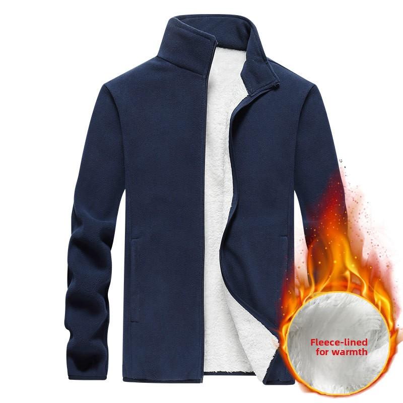 Plus Size Fleece Jacket for Men Winter Polar Fleece Sweatshirt Oversized Business Gentleman Stand Collar Jacket