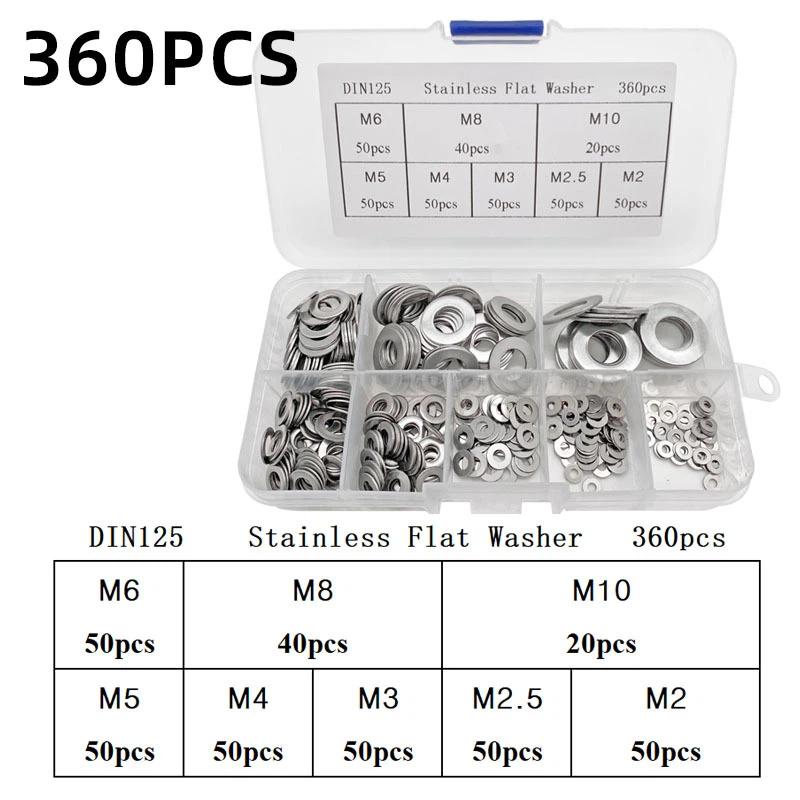Stainless Steel Flat Washer Assortment Kit (M2, M2.5, M3, M4, M5, M6, M8, M10) - Suitable For Home Decorations& Factory Repairs