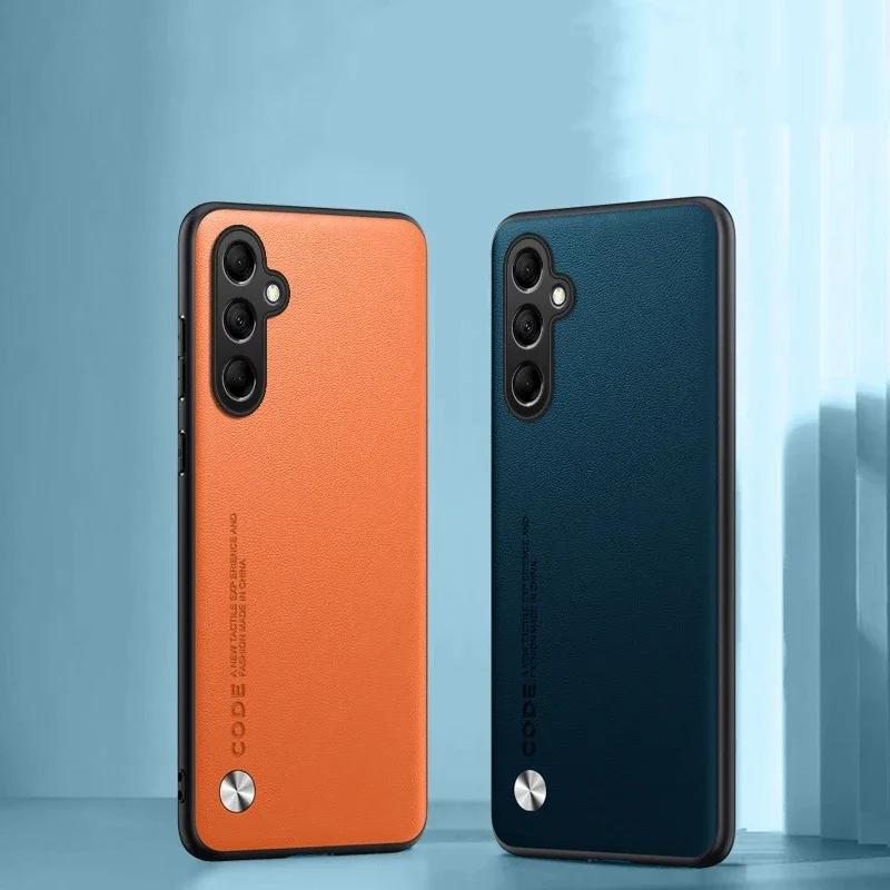For Samsung M3 G M1 M Plain PU Leather Matte Case For Galaxy M34 A Silicone Ultra Thin Soft Frame Shookproof Bumper Cover