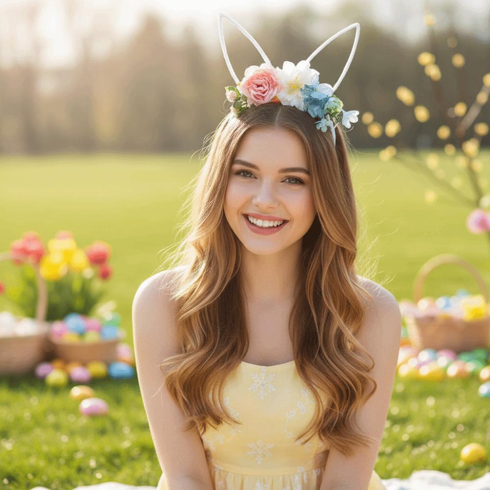 Colorful Easter Garland Forest Bunny Ears Hair Hoop Rabbit Ears Headband  Costume Party Accessories