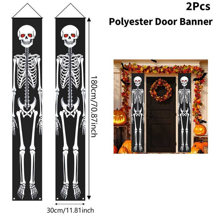 Halloween Hanging Door Curtain Skeleton Banner Happy Halloween Party Porch Sign For Home Party Decor Halloween Decorations 2025
