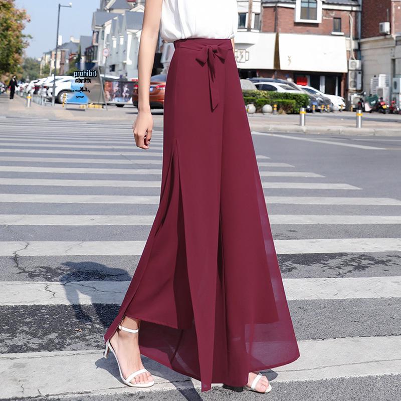 Women's High-Waist Chiffon Wide-Leg Summer Pants with Slit