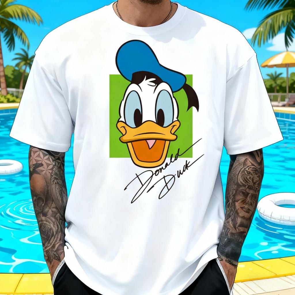 Summer 202526 Disney Cute Donald Duck Printed Pure Cotton Tshirt Loose and Casual Shortsleeved for Both Men and Women