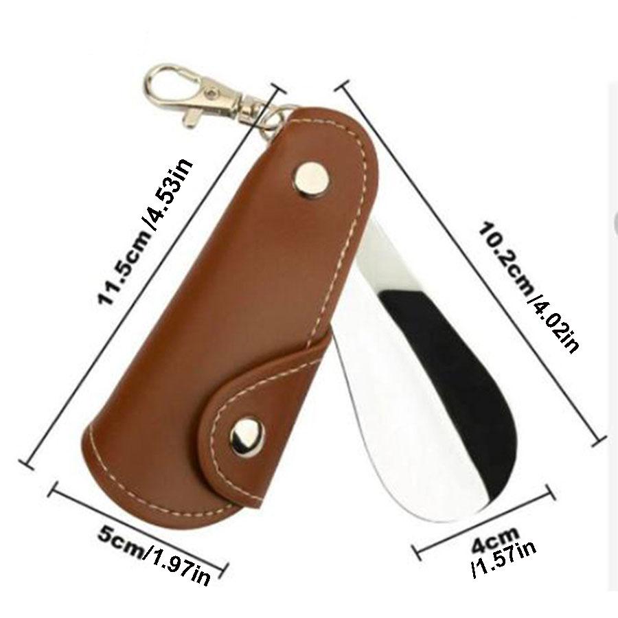 Leather Shoe Horn with Case, Universal Men's and Women's Shoe Puller, Mini Portable Clip-On Design