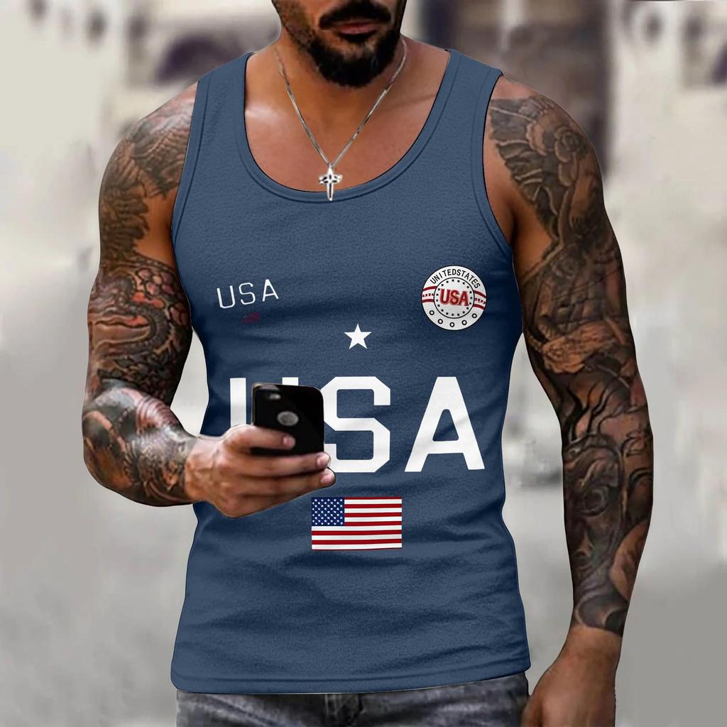 Men 4th Of Shirts USA Muscle Sleeveless Shirt Patriotic Tank Tops