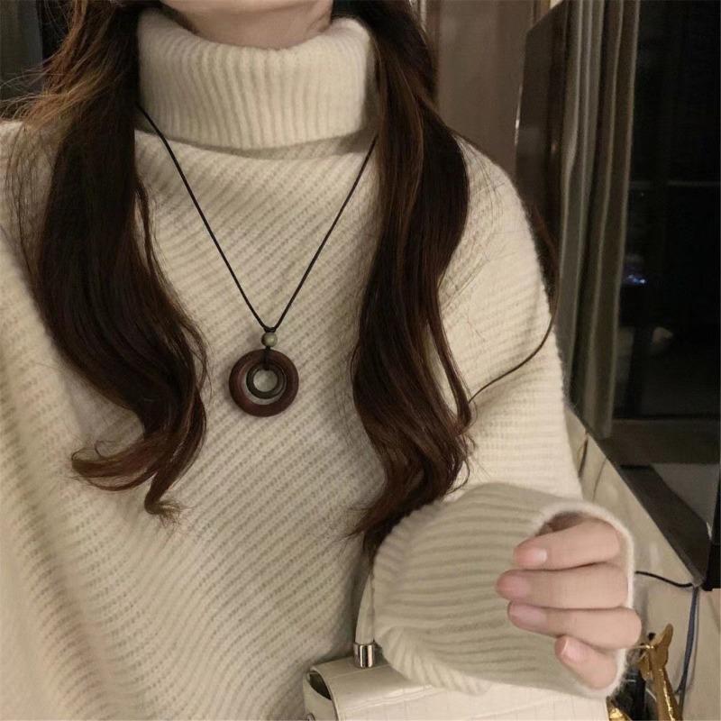 Autumn Winter High Collar Casual Fashion Irregular Sweater Women Solid All-match Bottomed Knitting Pullover Top