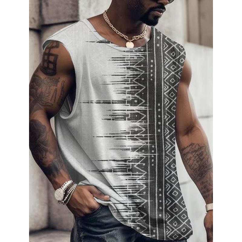 3D Printed Retro Geometry Tank Tops For Man Colorful Splicing Pattern Tees Summer Casual Vest Oversized Sports Street Tank Top