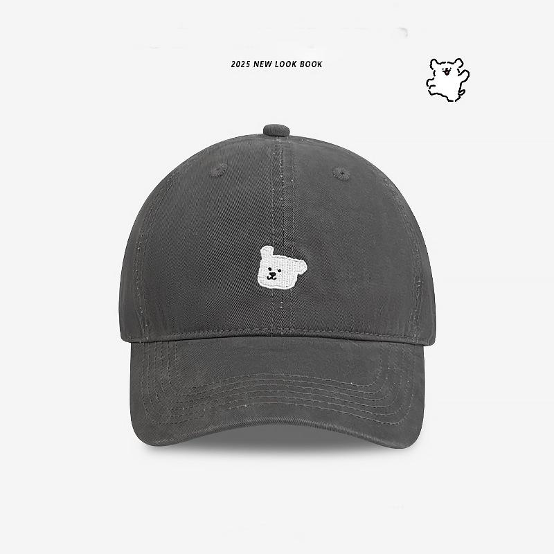 Retro Puppy Embroidered Baseball Cap Female Big Head Circumference Showing Face Small Couple Peaked Cap Wide Brim Versatile