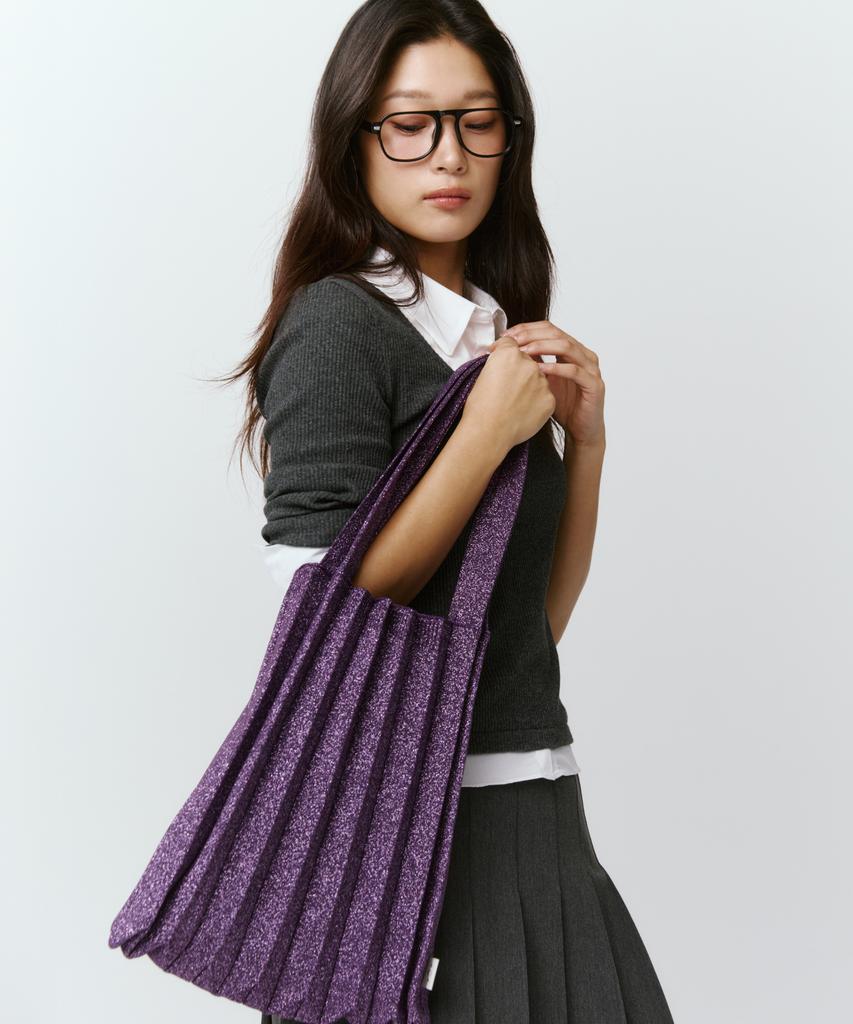 Pleatsmama New Shoulder Bag Glitter Deep Purple