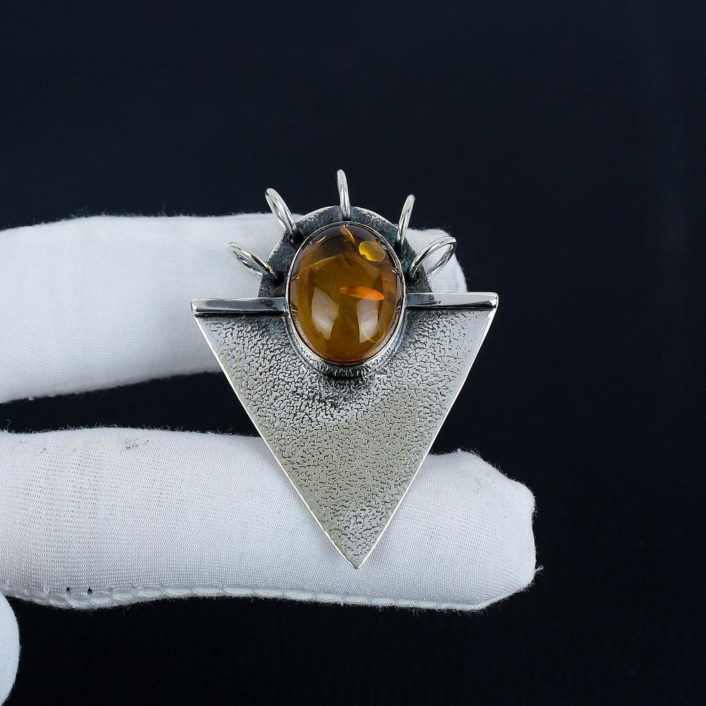 Natural Baltic Amber Gemstone Silver Pendant In 925 Sterling Silver- Handmade Design, Everyday Wear Jewelry, Unique Pendant Mother's Day Gift