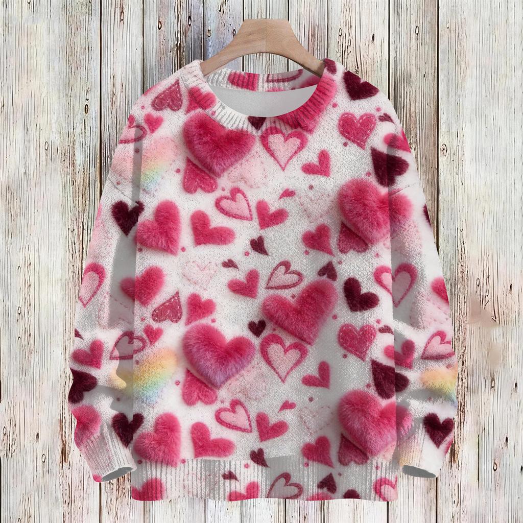Damenmode Lässig Langärmlig Valentinstag Rundhals Strickpullover Top